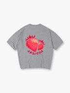 Cute Cartoon Strawberry Japanese Katakana Back Print Cotton Casual T-Shirt