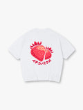 Cute Cartoon Strawberry Japanese Katakana Back Print Cotton Casual T-Shirt