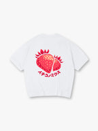 Cute Cartoon Strawberry Japanese Katakana Back Print Cotton Casual T-Shirt