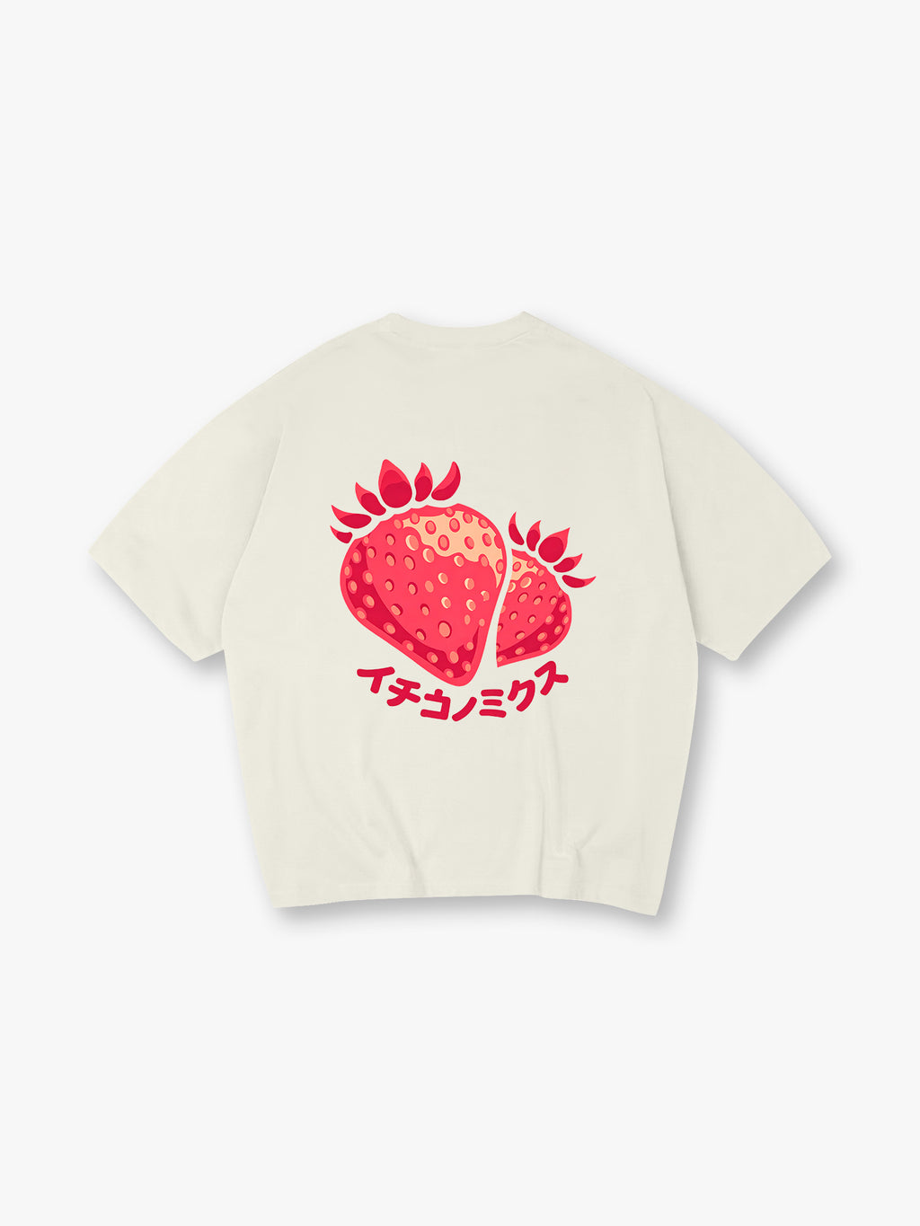 Cute Cartoon Strawberry Japanese Katakana Back Print Cotton Casual T-Shirt