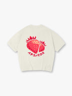 Cute Cartoon Strawberry Japanese Katakana Back Print Cotton Casual T-Shirt