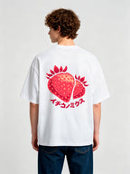 Cute Cartoon Strawberry Japanese Katakana Back Print Cotton Casual T-Shirt