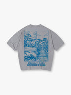 Blue Line Art Mount Fuji Torii Gate Pine Trail Japanese Motivational Text Cotton T-Shirt