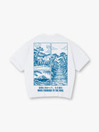 Blue Line Art Mount Fuji Torii Gate Pine Trail Japanese Motivational Text Cotton T-Shirt