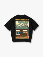 Vintage Mount Fuji Japanese Tea Shop Retro Anime Back Print Cotton T-Shirt