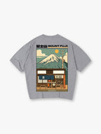 Vintage Mount Fuji Japanese Tea Shop Retro Anime Back Print Cotton T-Shirt