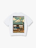 Vintage Mount Fuji Japanese Tea Shop Retro Anime Back Print Cotton T-Shirt