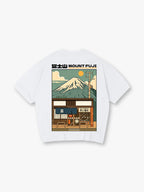 Vintage Mount Fuji Japanese Tea Shop Retro Anime Back Print Cotton T-Shirt