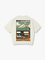 Vintage Mount Fuji Japanese Tea Shop Retro Anime Back Print Cotton T-Shirt