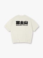 Minimal Bold Mount Fuji Kanji & English Text Back Print Loose Cotton T-Shirt
