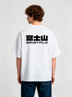 Minimal Bold Mount Fuji Kanji & English Text Back Print Loose Cotton T-Shirt