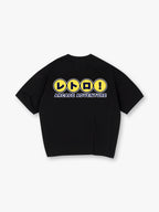 Minimal Retro Japanese Katakana Arcade Adventure Yellow Circle Back Print Cotton T-Shirt