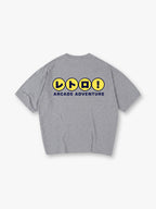 Minimal Retro Japanese Katakana Arcade Adventure Yellow Circle Back Print Cotton T-Shirt