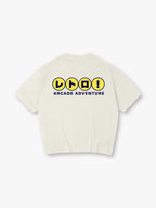 Minimal Retro Japanese Katakana Arcade Adventure Yellow Circle Back Print Cotton T-Shirt