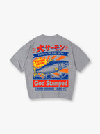 Vintage Japanese Premium Salmon Wave God Stamped Graphic Back Print T-Shirt