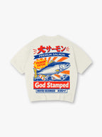 Vintage Japanese Premium Salmon Wave God Stamped Graphic Back Print T-Shirt