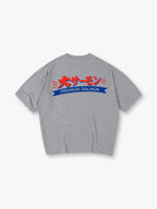Minimal Red Japanese Big Salmon Katakana Premium Salmon Blue Banner Print T-Shirt