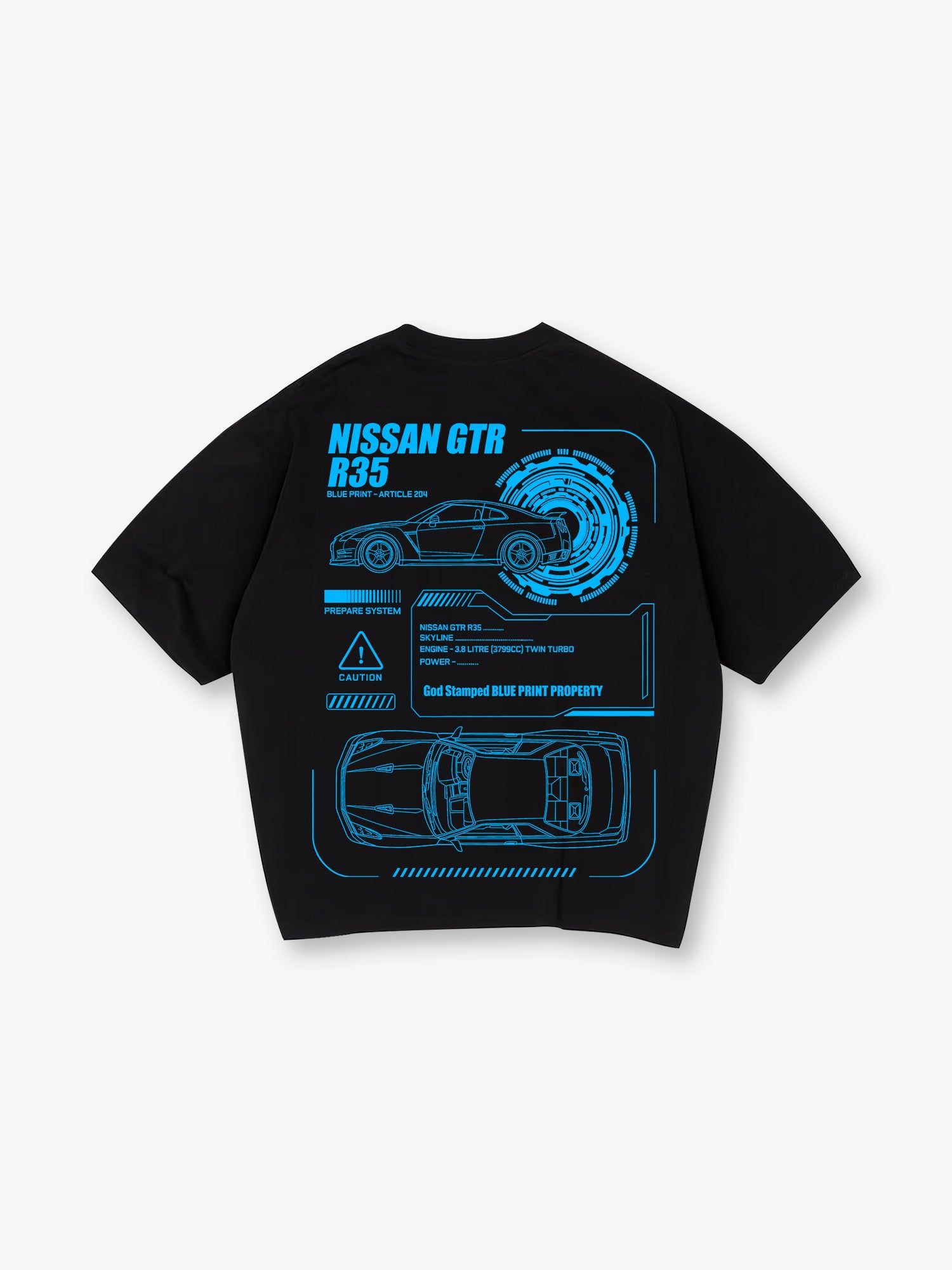 JDM GTR R35 Blueprint Technical Line Art BackPrint Cotton T-Shirt