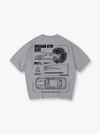 JDM GTR R35 Blueprint Technical Line Art BackPrint Cotton T-Shirt