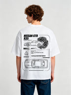 JDM GTR R35 Blueprint Technical Line Art BackPrint Cotton T-Shirt