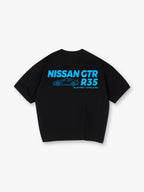 Minimal JDM Nissan GTR R35 Side Line Art Blueprint Text  Print Cotton T-Shirt