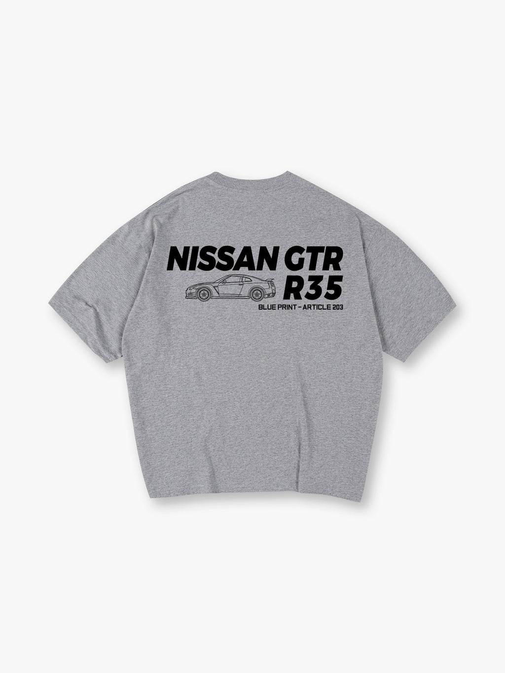 Minimal JDM Nissan GTR R35 Side Line Art Blueprint Text  Print Cotton T-Shirt