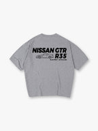 Minimal JDM Nissan GTR R35 Side Line Art Blueprint Text  Print Cotton T-Shirt