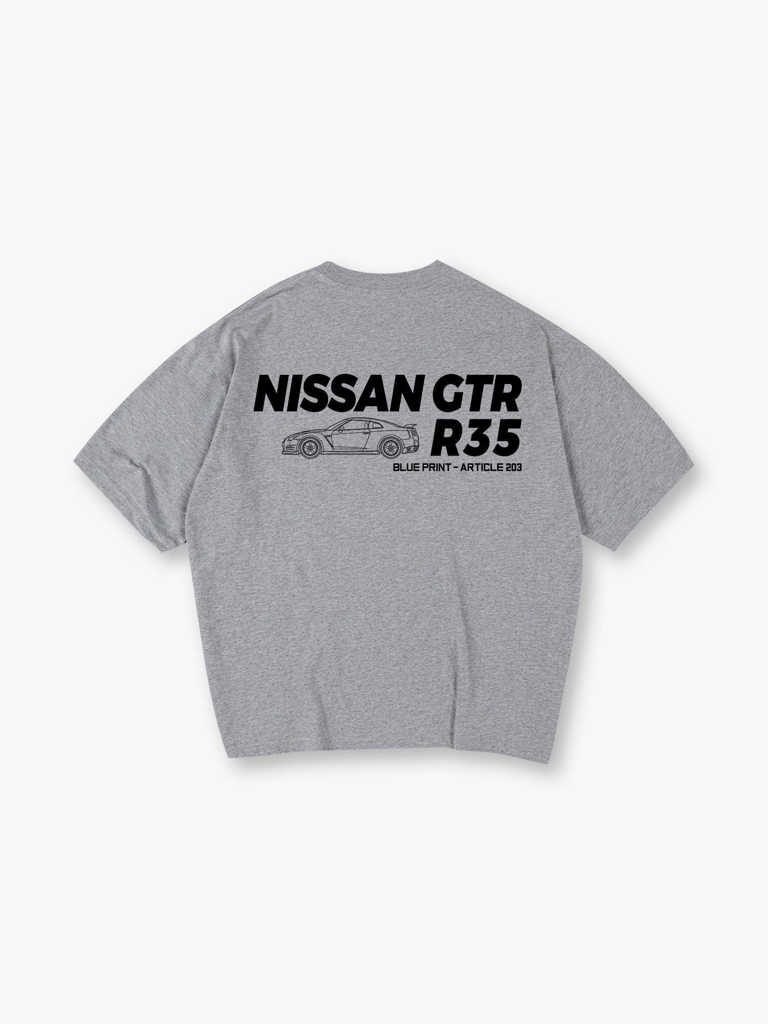 Minimal JDM Nissan GTR R35 Side Line Art Blueprint Text  Print Cotton T-Shirt