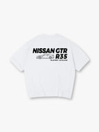 Minimal JDM Nissan GTR R35 Side Line Art Blueprint Text  Print Cotton T-Shirt