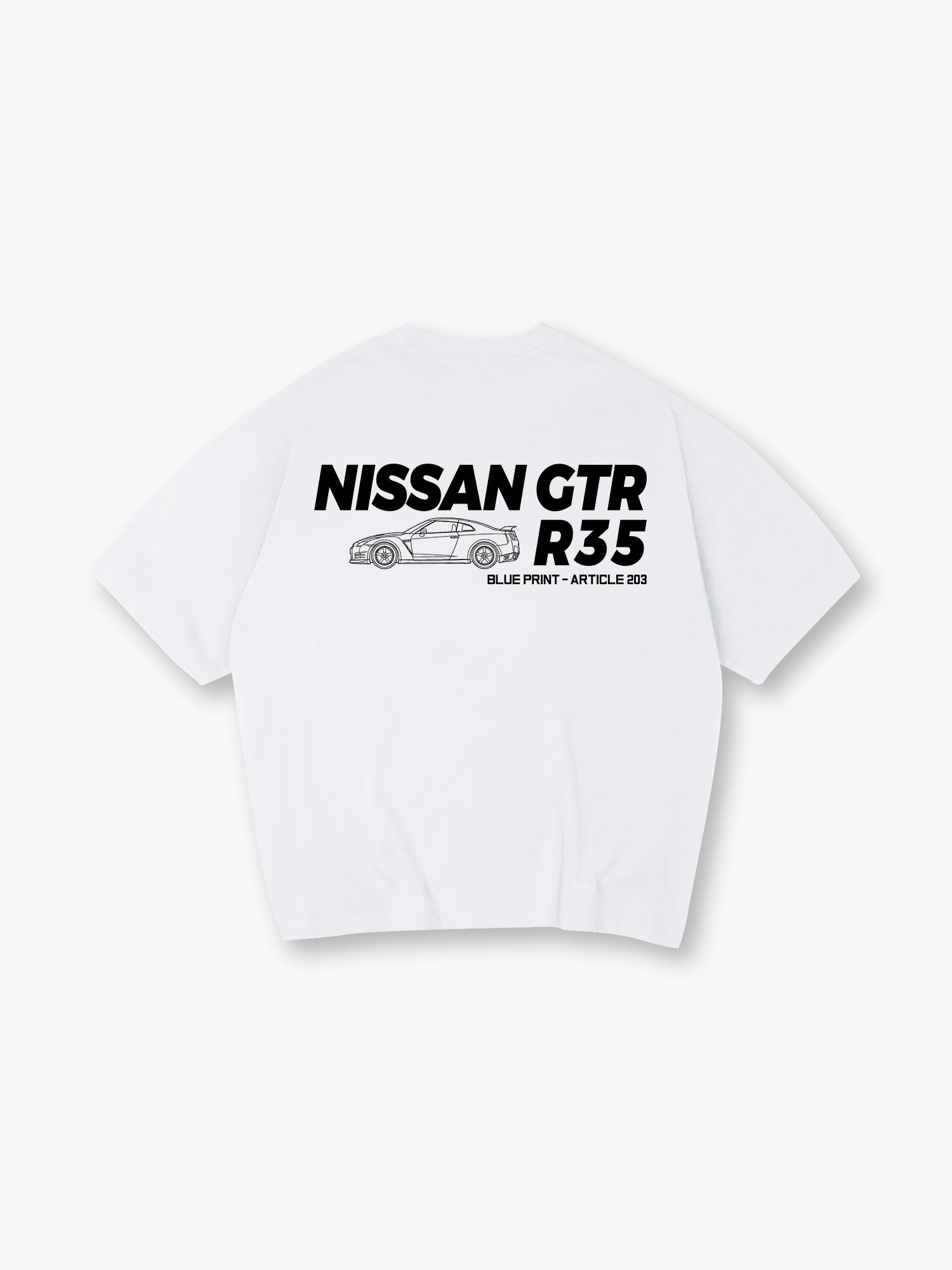 Minimal JDM Nissan GTR R35 Side Line Art Blueprint Text  Print Cotton T-Shirt