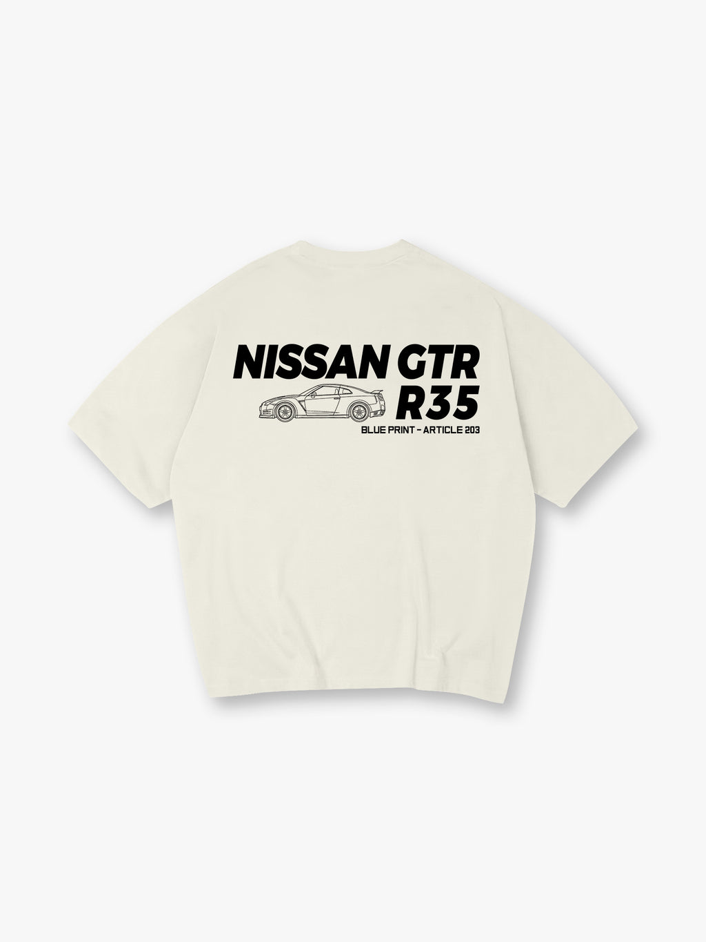 Minimal JDM Nissan GTR R35 Side Line Art Blueprint Text  Print Cotton T-Shirt
