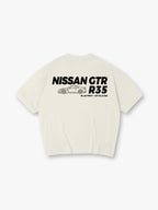 Minimal JDM Nissan GTR R35 Side Line Art Blueprint Text  Print Cotton T-Shirt