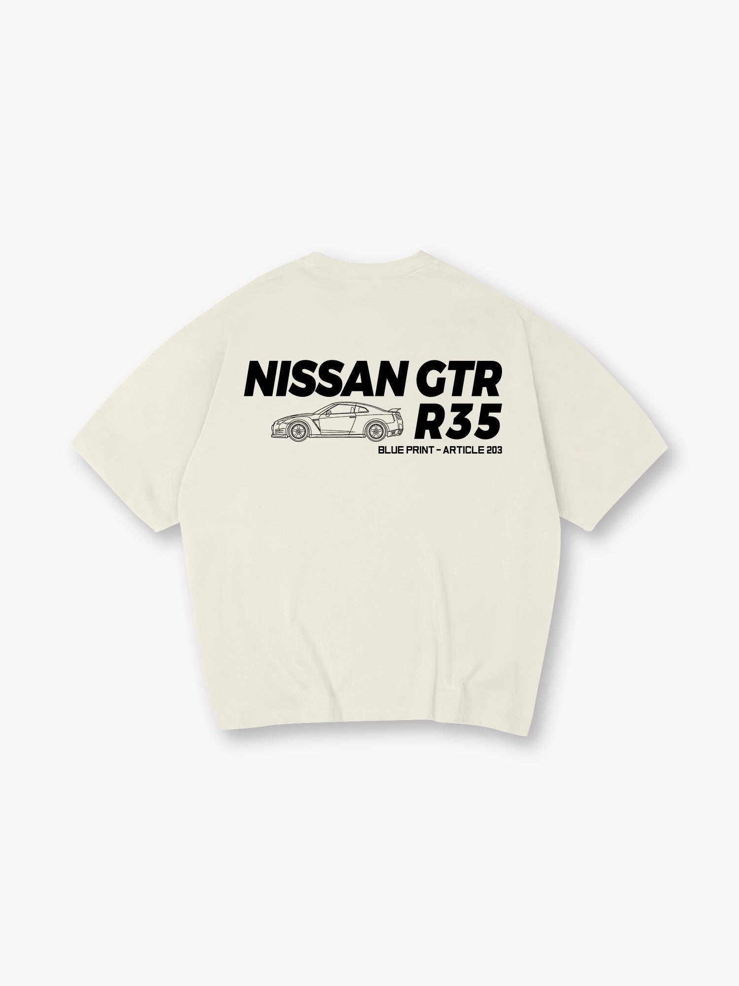 Minimal JDM Nissan GTR R35 Side Line Art Blueprint Text  Print Cotton T-Shirt