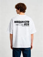 Minimal JDM Nissan GTR R35 Side Line Art Blueprint Text  Print Cotton T-Shirt