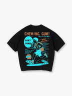 Vintage Anime Running School Boy Chewing Gum Japanese Text Print Cotton T-Shirt