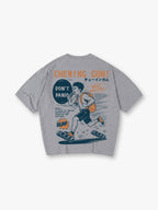 Vintage Anime Running School Boy Chewing Gum Japanese Text Print Cotton T-Shirt
