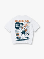 Vintage Anime Running School Boy Chewing Gum Japanese Text Print Cotton T-Shirt