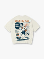 Vintage Anime Running School Boy Chewing Gum Japanese Text Print Cotton T-Shirt