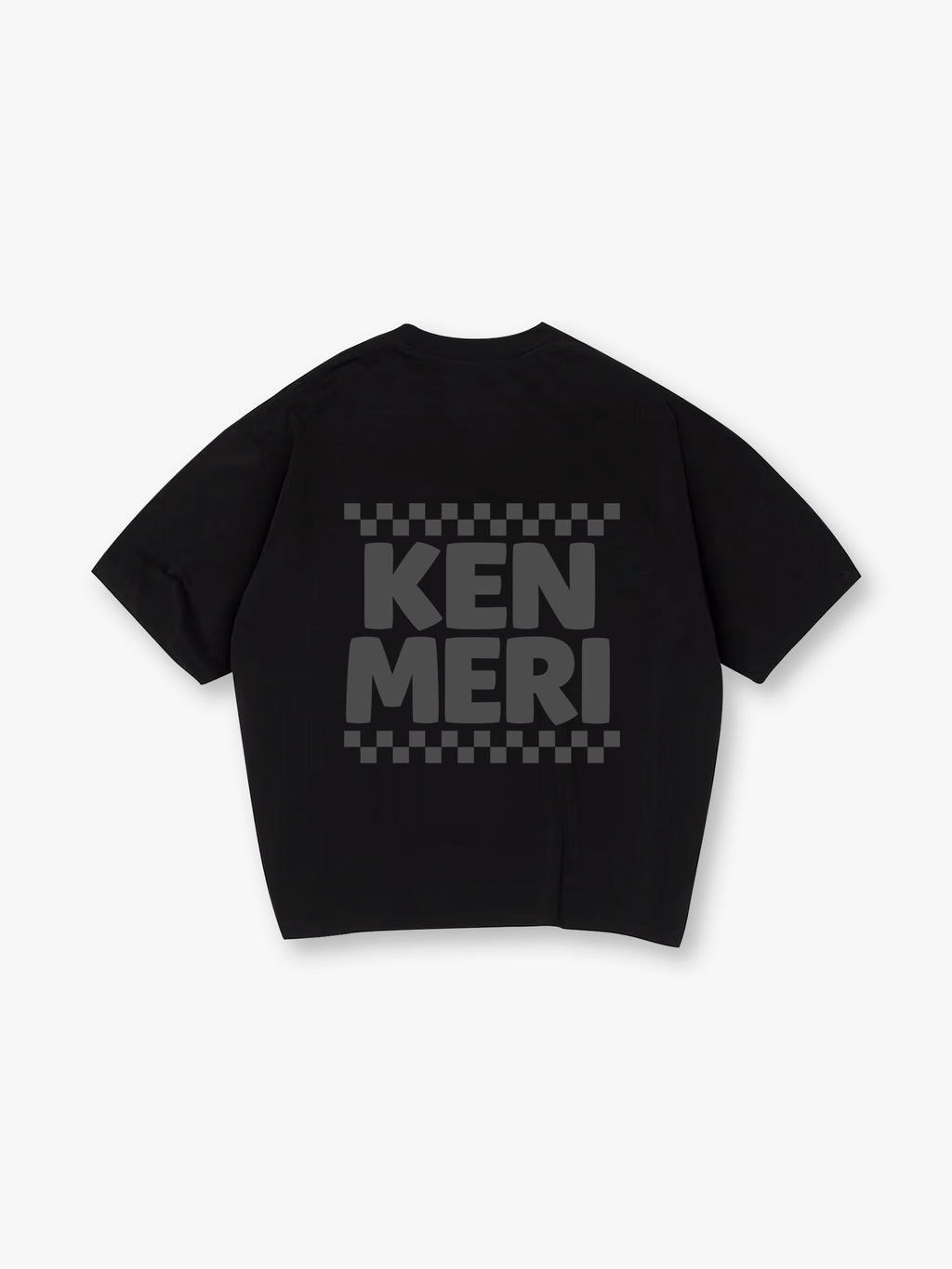 Minimal Blue Bold KEN MERI Checkerboard Border JDM Casual T-Shirt