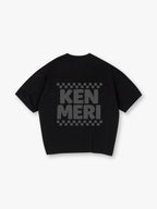 Minimal Blue Bold KEN MERI Checkerboard Border JDM Casual T-Shirt