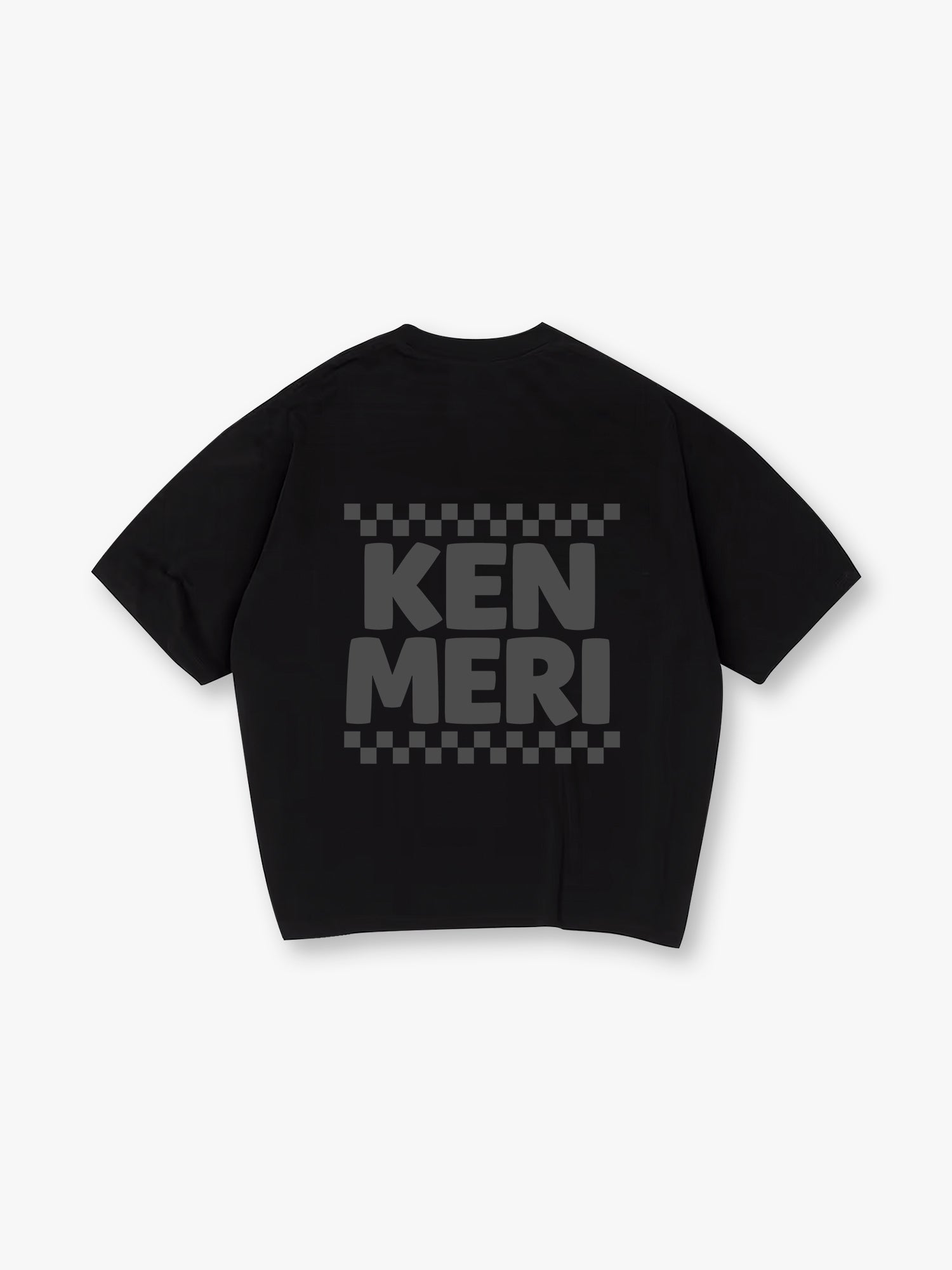 Minimal Blue Bold KEN MERI Checkerboard Border JDM Casual T-Shirt