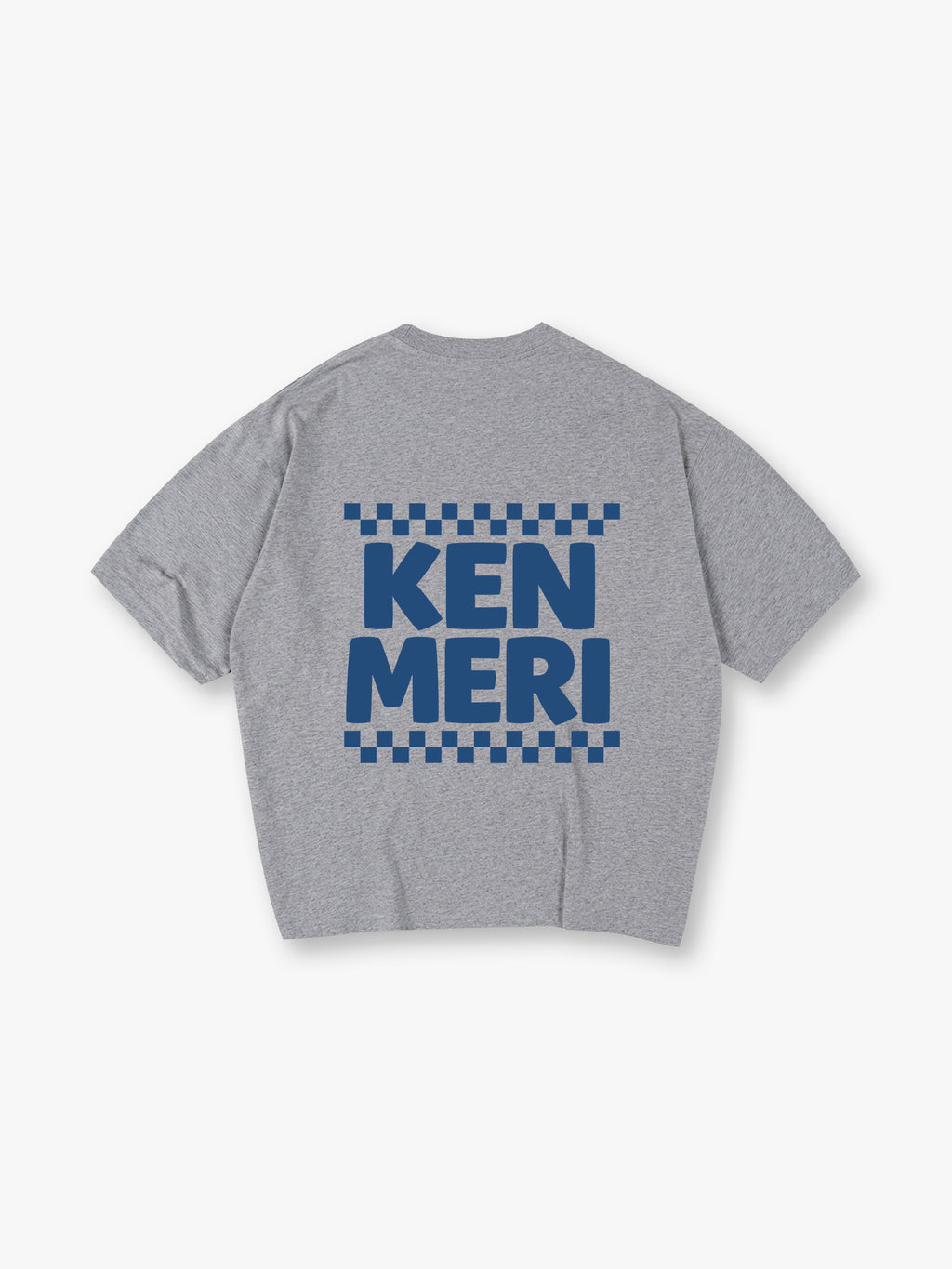 Minimal Blue Bold KEN MERI Checkerboard Border JDM Casual T-Shirt