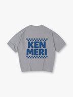 Minimal Blue Bold KEN MERI Checkerboard Border JDM Casual T-Shirt