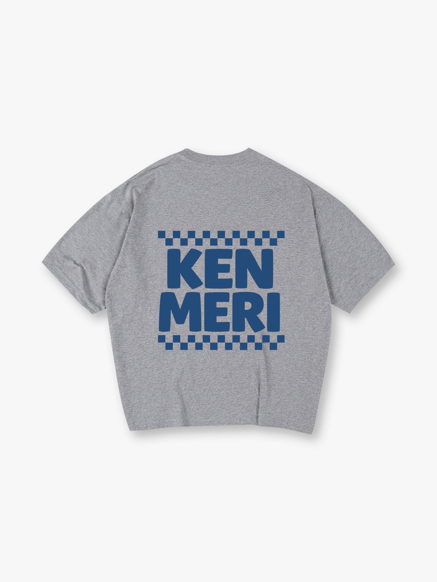 Minimal Blue Bold KEN MERI Checkerboard Border JDM Casual T-Shirt