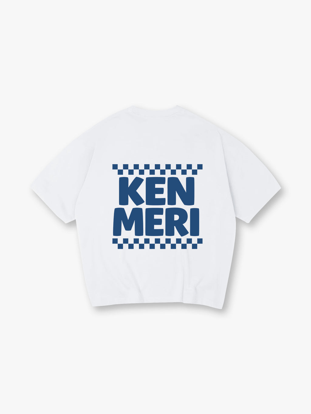 Minimal Blue Bold KEN MERI Checkerboard Border JDM Casual T-Shirt