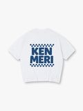Minimal Blue Bold KEN MERI Checkerboard Border JDM Casual T-Shirt