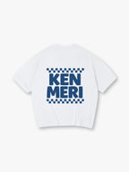 Minimal Blue Bold KEN MERI Checkerboard Border JDM Casual T-Shirt