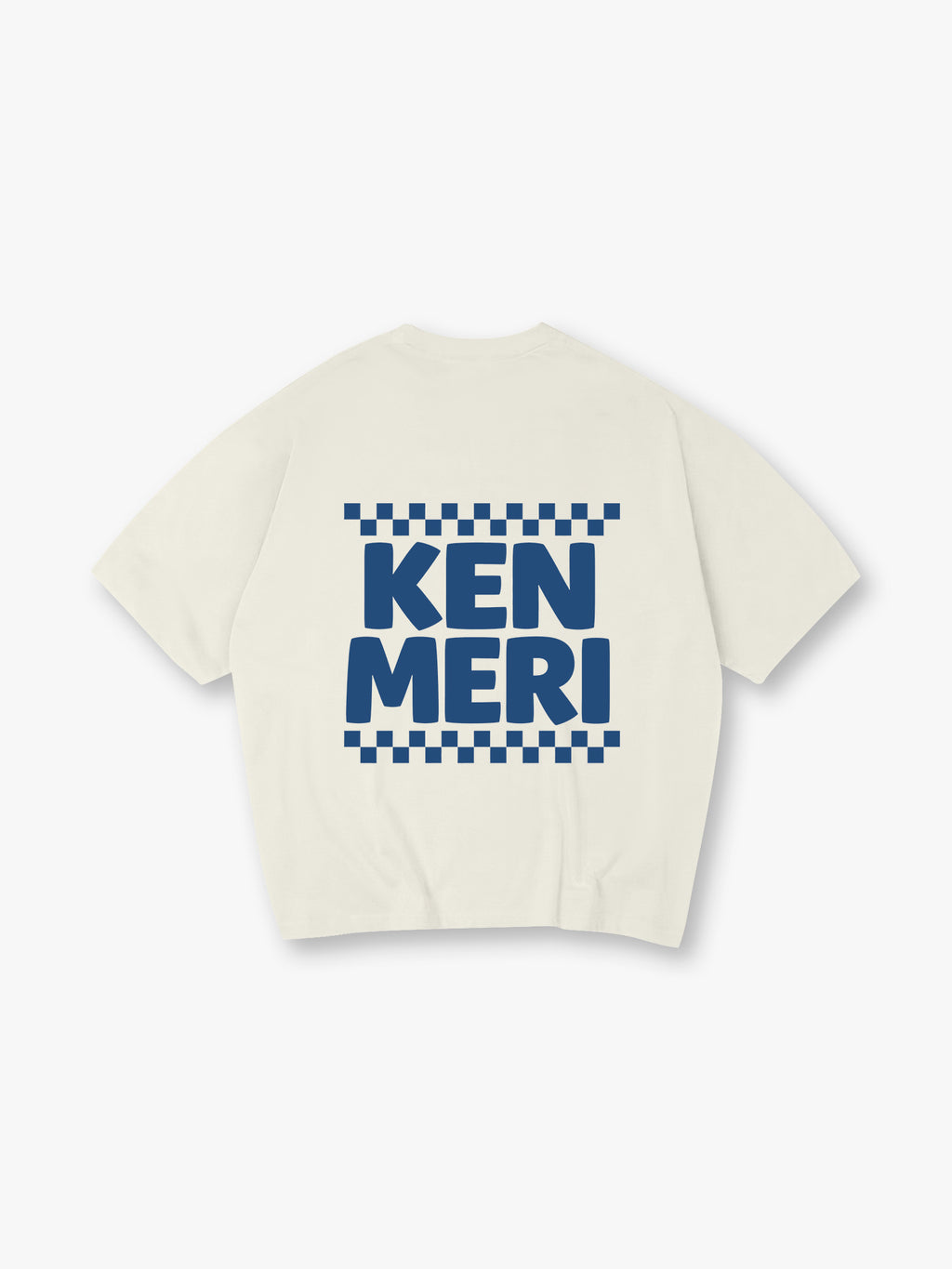 Minimal Blue Bold KEN MERI Checkerboard Border JDM Casual T-Shirt