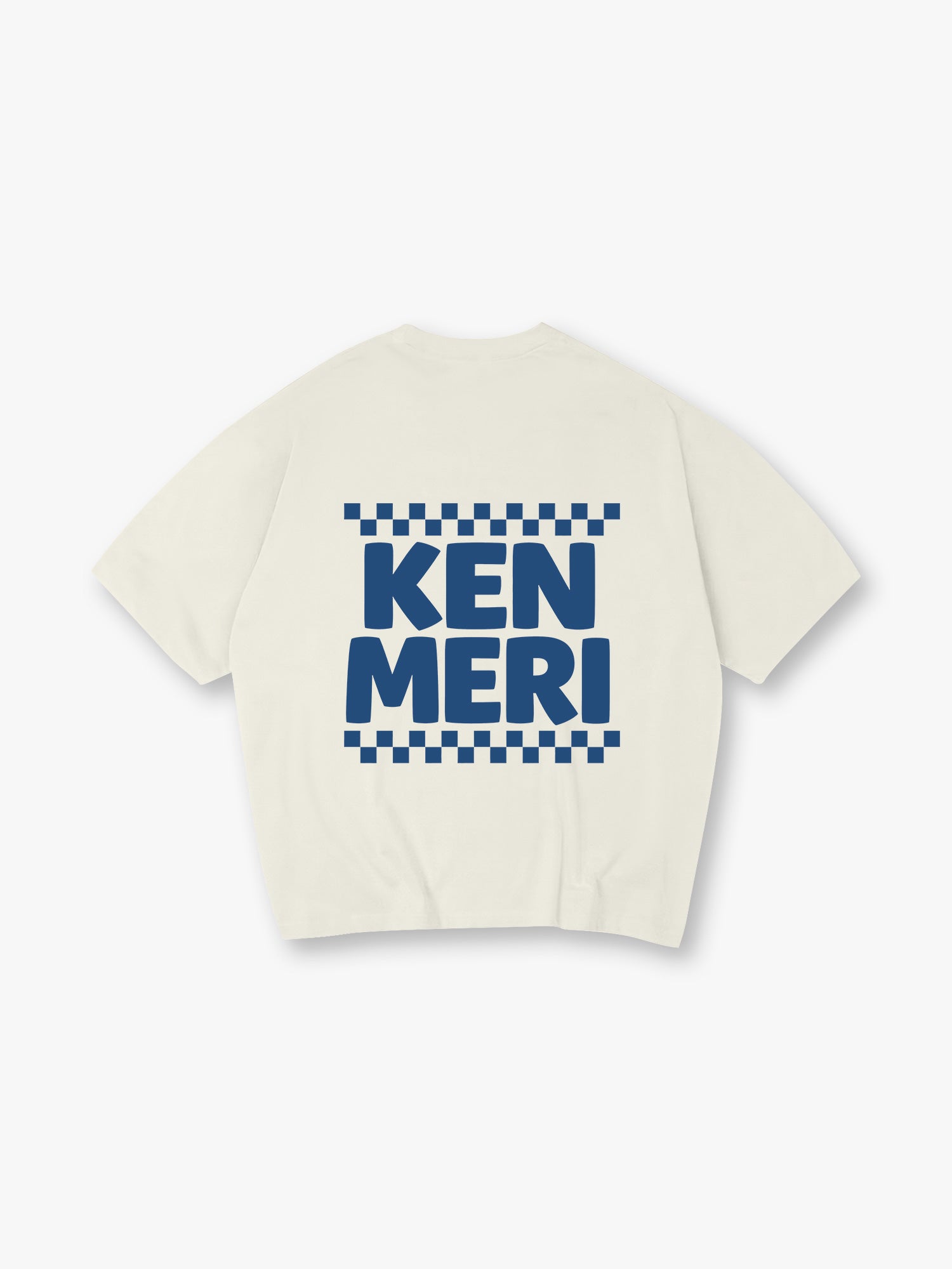 Minimal Blue Bold KEN MERI Checkerboard Border JDM Casual T-Shirt