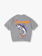 Vintage Special Orange Salmon Bold Text Jumping Fish Graphic Back Print T-Shirt